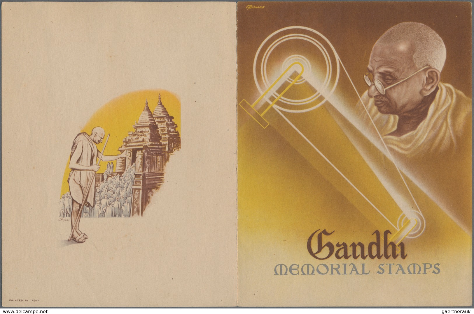 Indien: 1948, FDC, GANDHI Short Set Mounted On Leaves In A Special PRESENTATION FOLDER With First Da - 1852 Sind Province