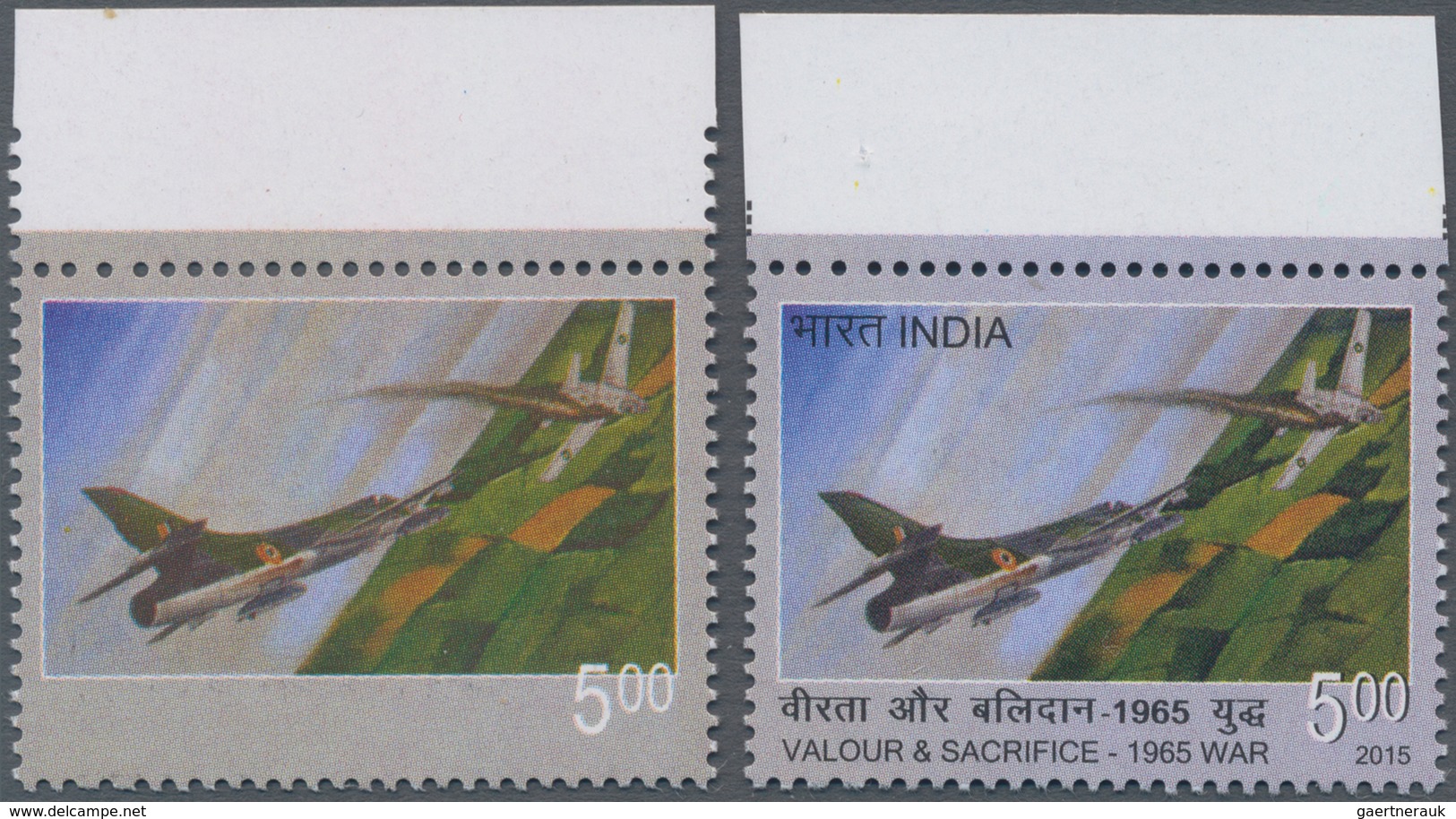 Indien: 1965, 5 R. VALOUR & SACRIFICE-1965 WAR With Very Scarce Variety "MISSING BLACK COLOUR (inscr - 1852 Sind Province
