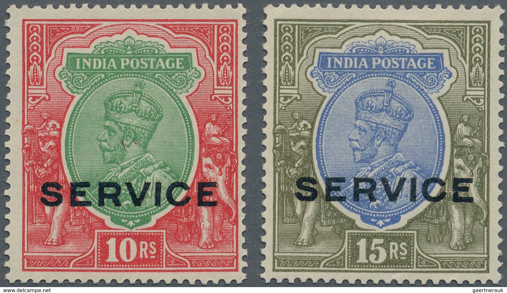 Indien - Dienstmarken: 1912-23 KGV. 10r. And 15r., Wmk Single Star, EXPERIMENTAL PRINTING With SHINY - Dienstzegels