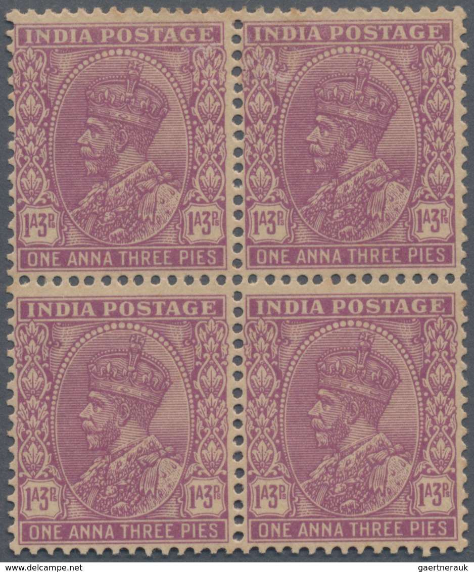 Indien - Dienstmarken: 1932-36 KGV. 1a3p. Mauve, Block Of Four With Cream Gum, Variety "No Overprint - Dienstzegels