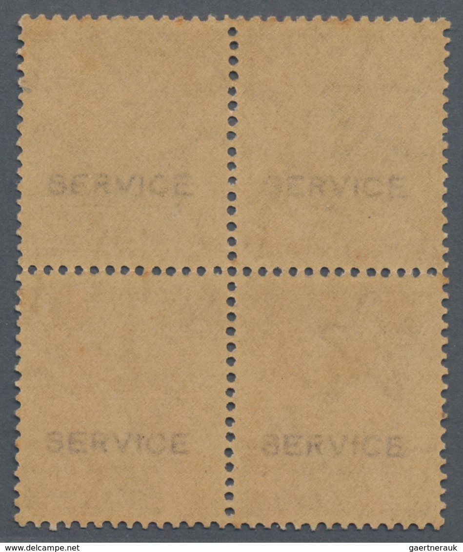 Indien - Dienstmarken: 1932-36 KGV. 1a3p. Mauve, Block Of Four With Cream Gum, Variety "No Overprint - Official Stamps