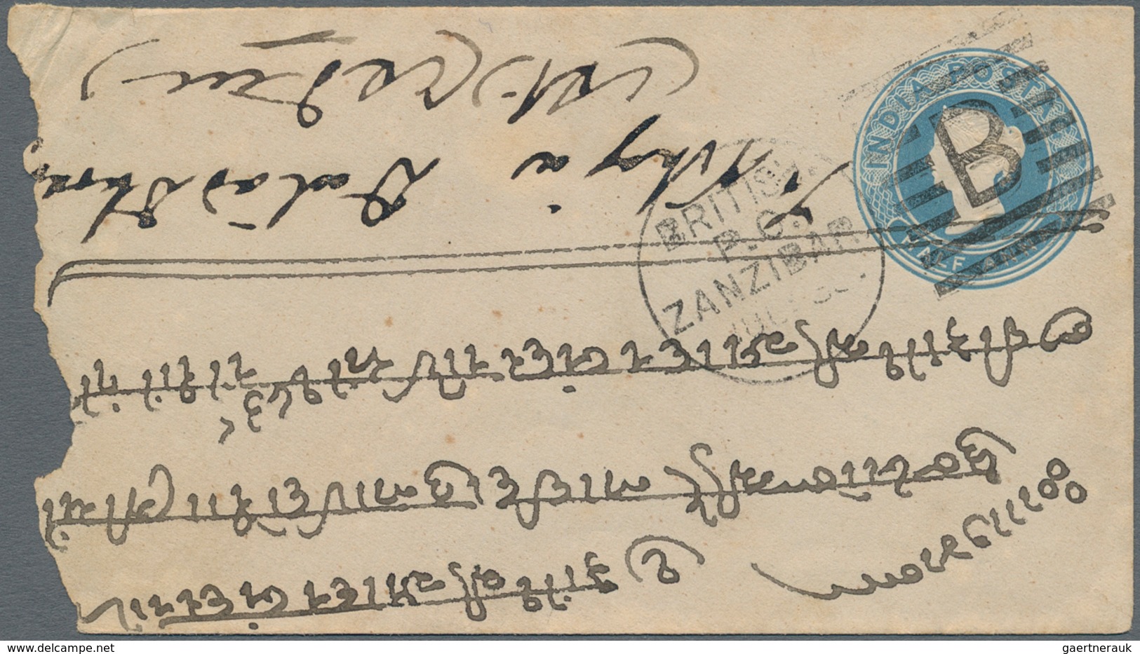 Indien - Used Abroad: 1880, Indian 1/2 Penny Blue Stationery Cover With Duplex "BRITISH P.O. ZANZIBA - Other & Unclassified