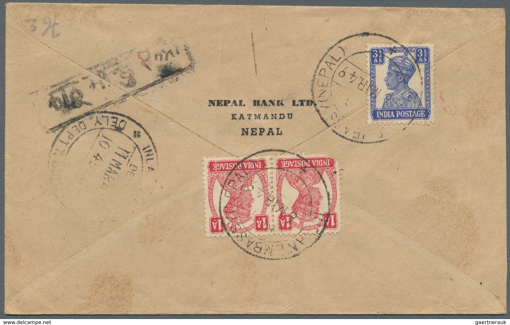 Indien - Used Abroad: NEPAL 1949-50: Five Registered Covers From Katmandu To Bombay Franked By India - Andere & Zonder Classificatie