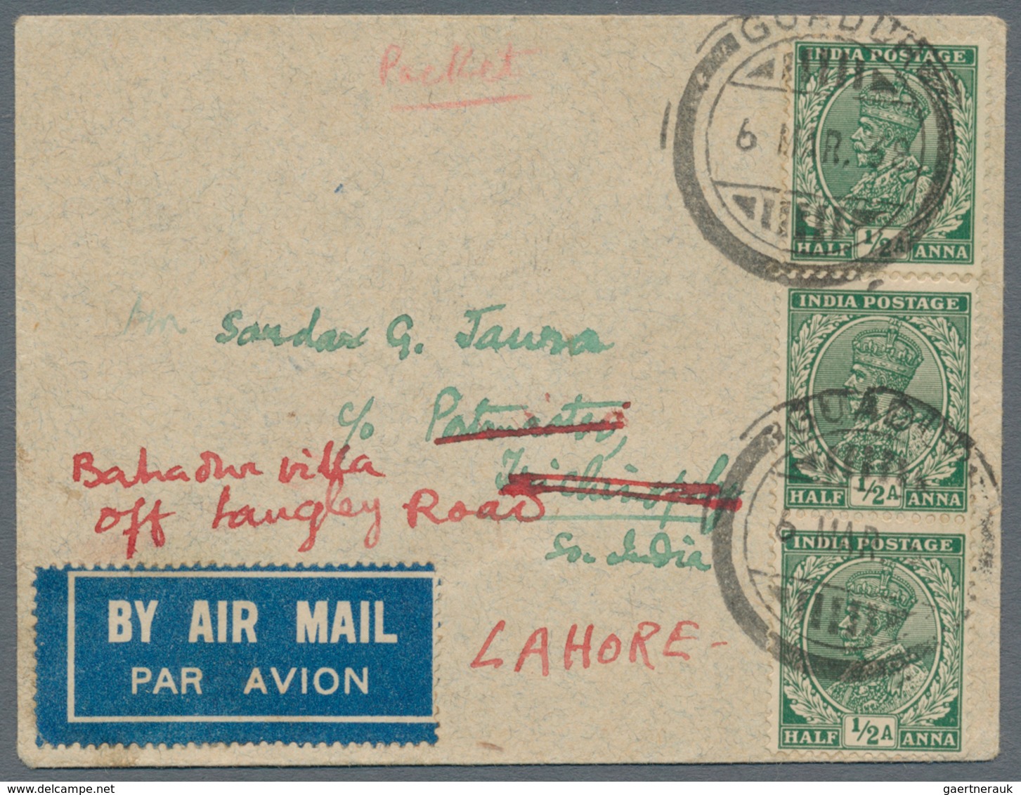 Indien - Used Abroad: PERSIAN GULF-GUADUR 1938: Small Cover From Guadur To Trichinopoli, India Via A - Sonstige & Ohne Zuordnung