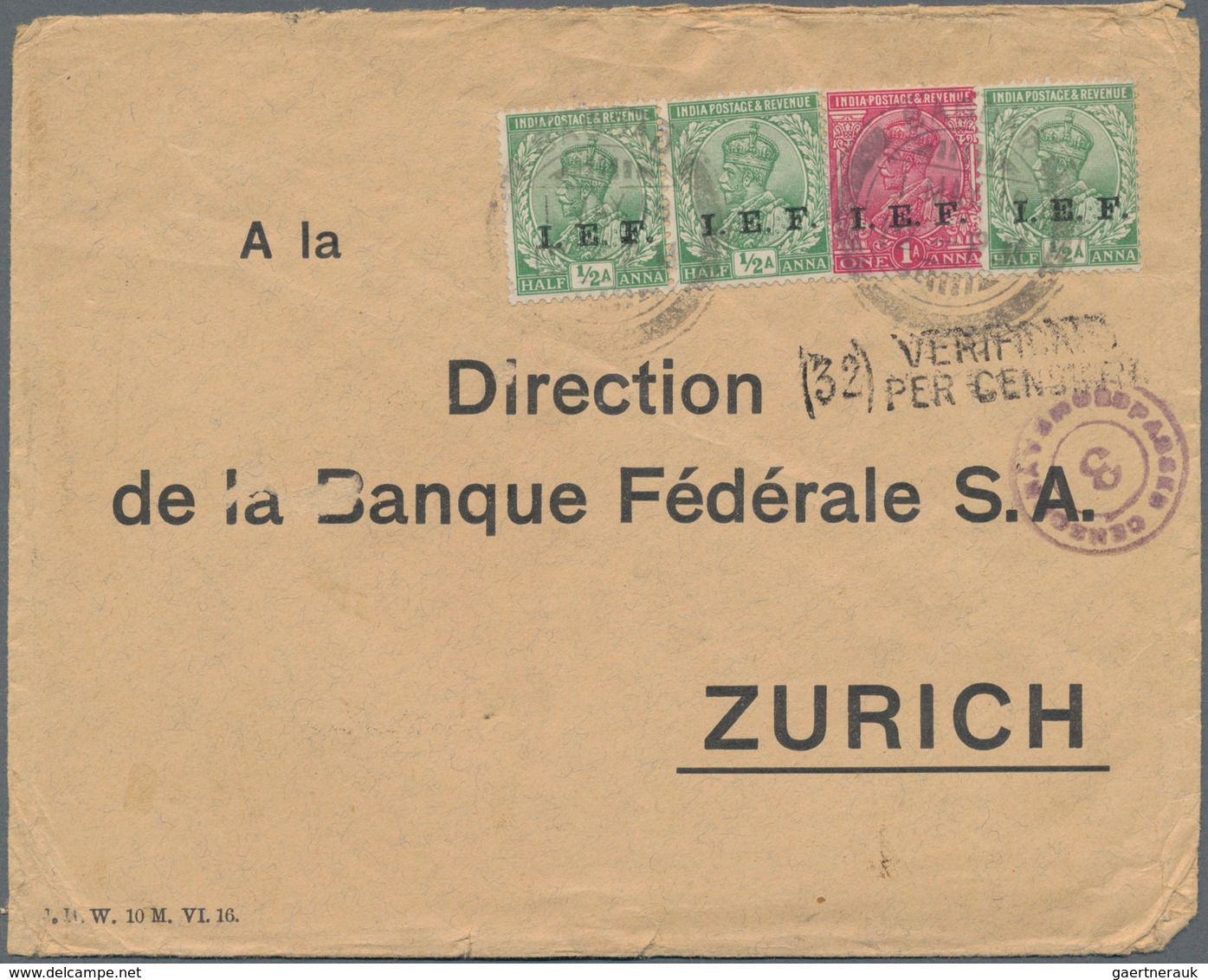 Indien - Feldpost: 1918 Registered And Censored Cover From Baghdad To Zurich, Switzerland Via Italy - Military Service Stamp