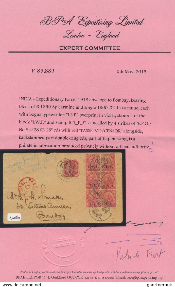 Indien - Feldpost: 1918 I.E.F.: Cover From The Indian F.P.O. 84 In Nasiriya, IRAQ To Bombay, Franked - Military Service Stamp