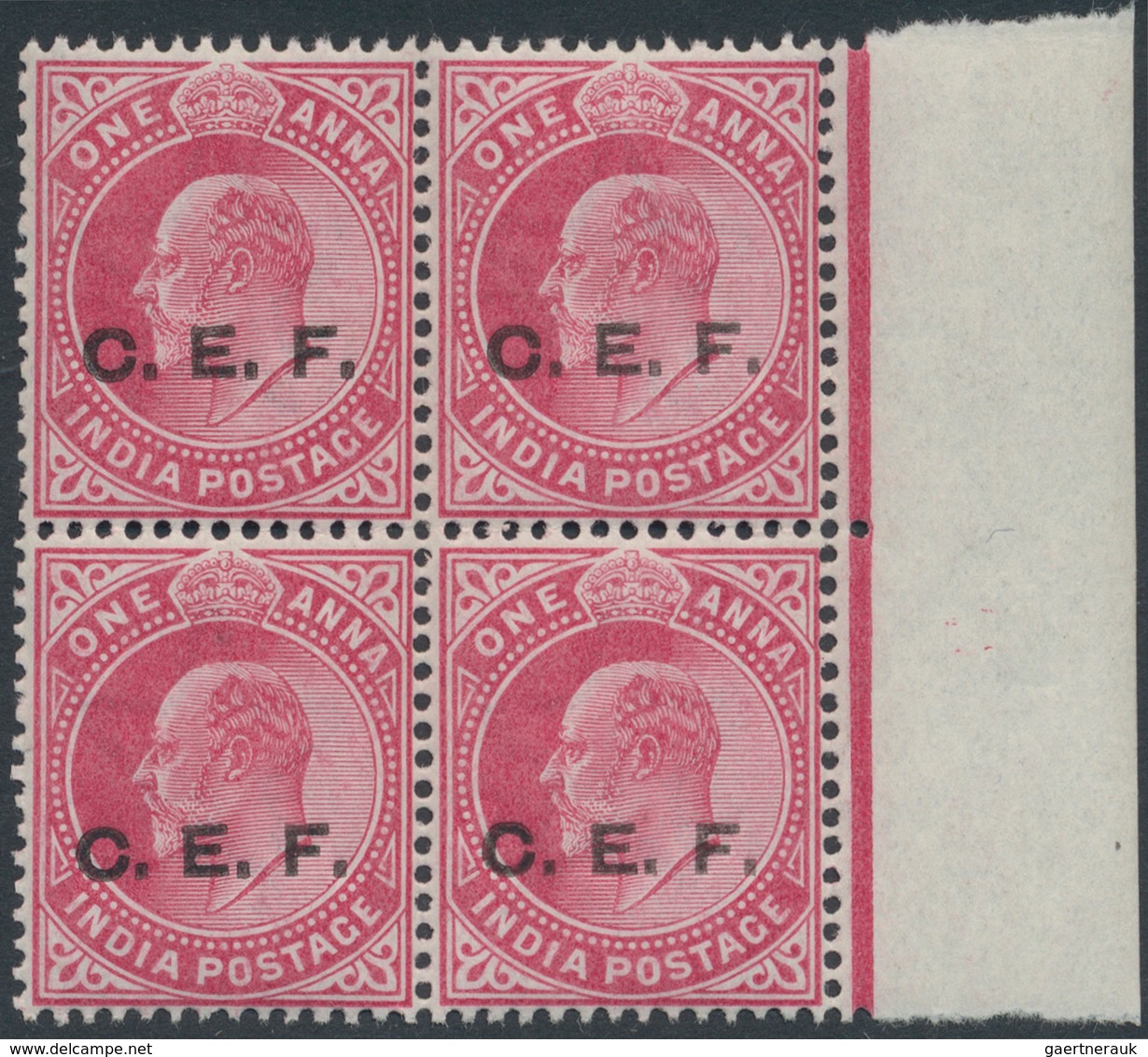 Indien - Indische Polizeitruppen: India, C.E.F., 1905/11, 1 Anna Carmine, A Marginal Block Of 4, Var - Military Service Stamp