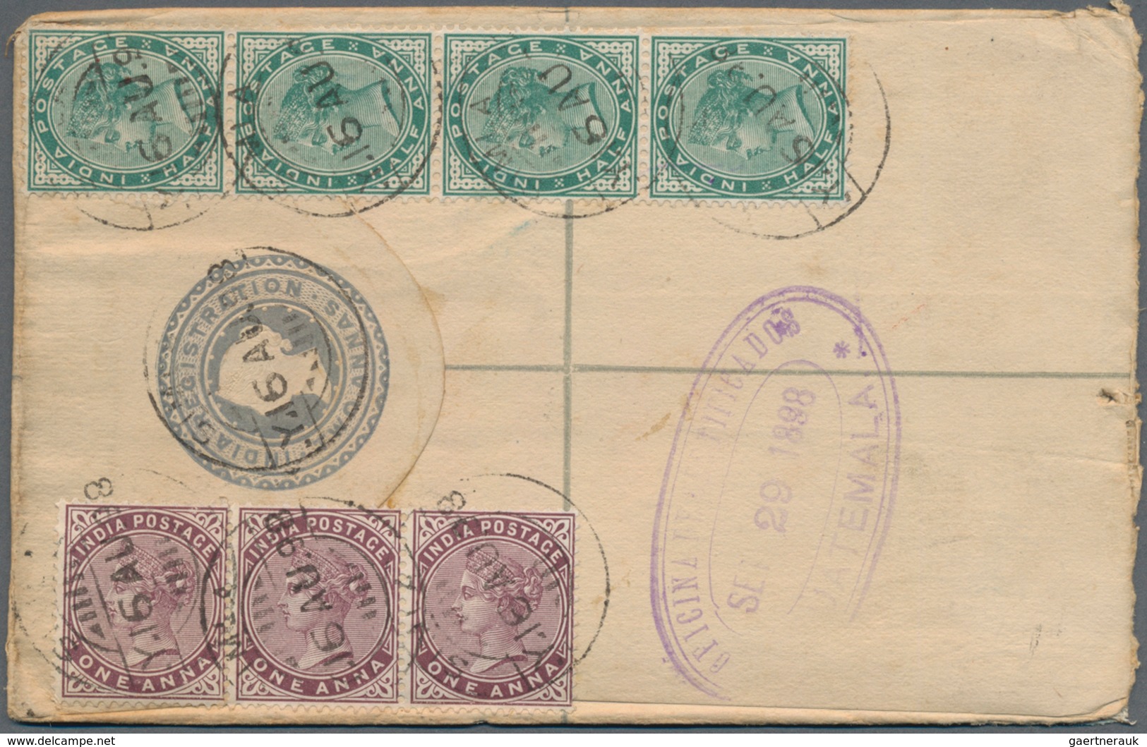 Indien - Ganzsachen: 1898 Destination GUATEMALA: Postal Stationery Registered Envelope 2a., Uprated - Unclassified