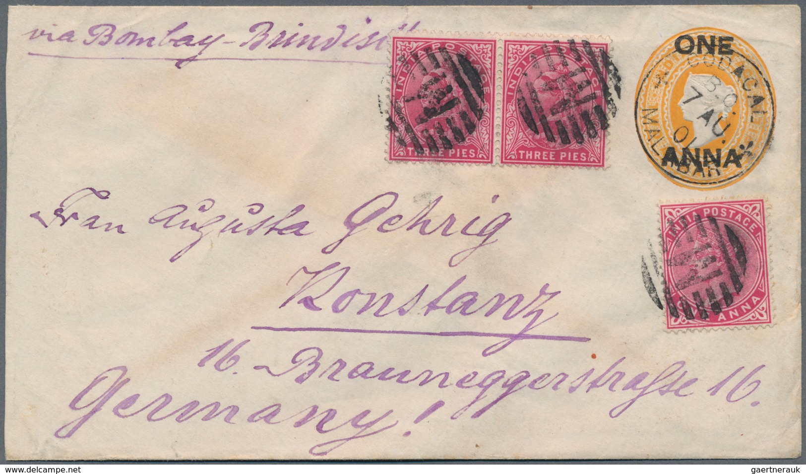 Indien - Ganzsachen: 1901-02: Two Postal Stationery Envelopes 1a. On 2a6p. Orange Used To Germany, W - Unclassified