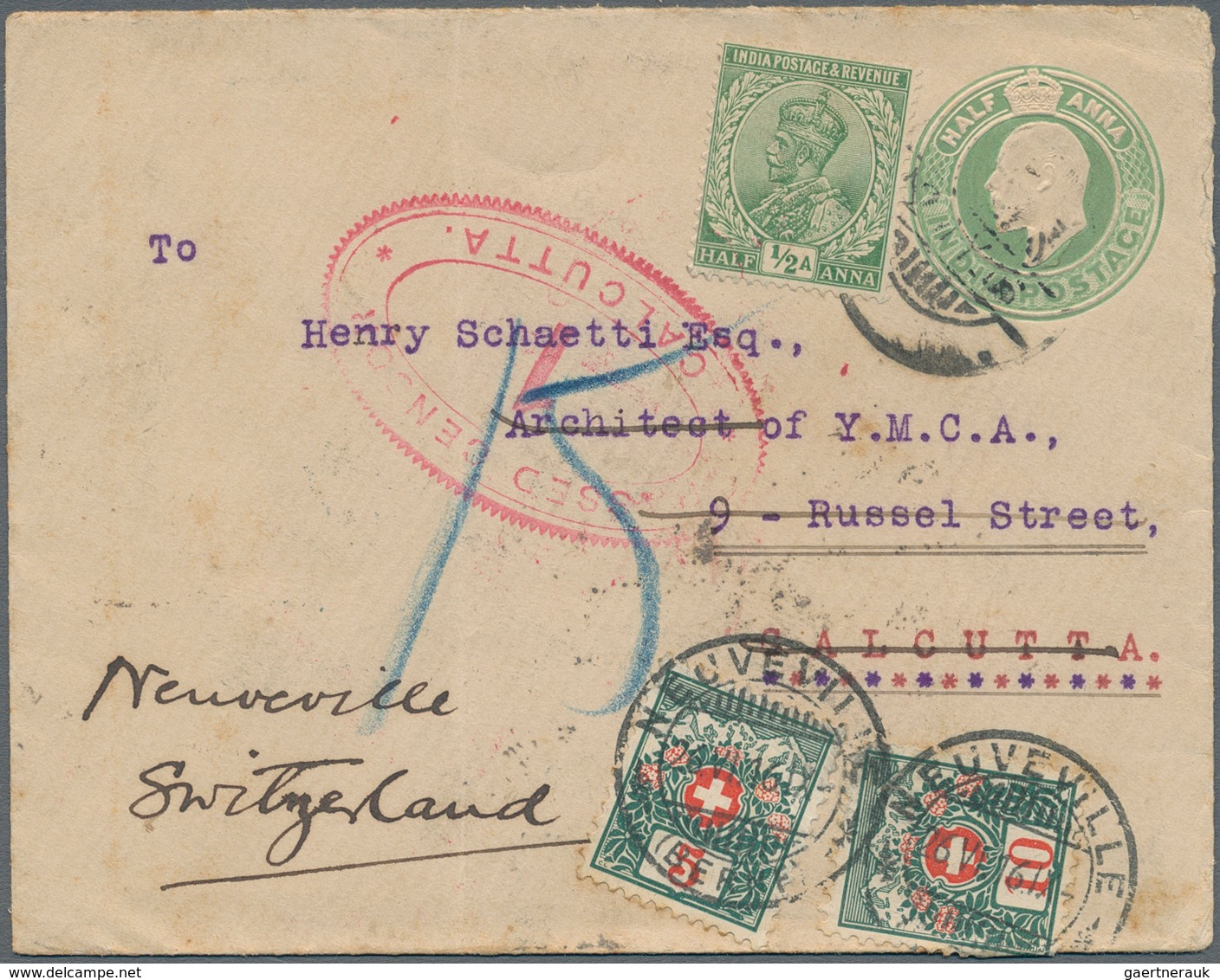 Indien - Ganzsachen: 1916, Under Paid Stationery Card Uprated With 1/2 A Addressed To Calucutta With - Zonder Classificatie