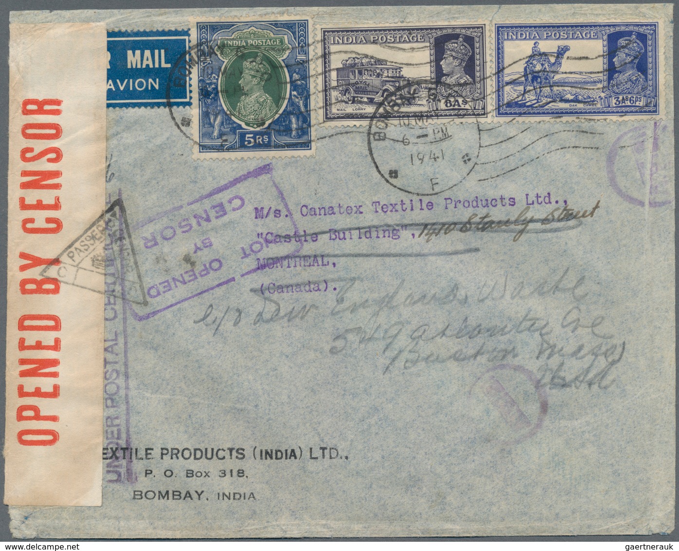 Indien - Ganzsachen: 1941 Two Censored Airmail Covers From Bombay To Montreal, Canada Via Hong Kong - Unclassified