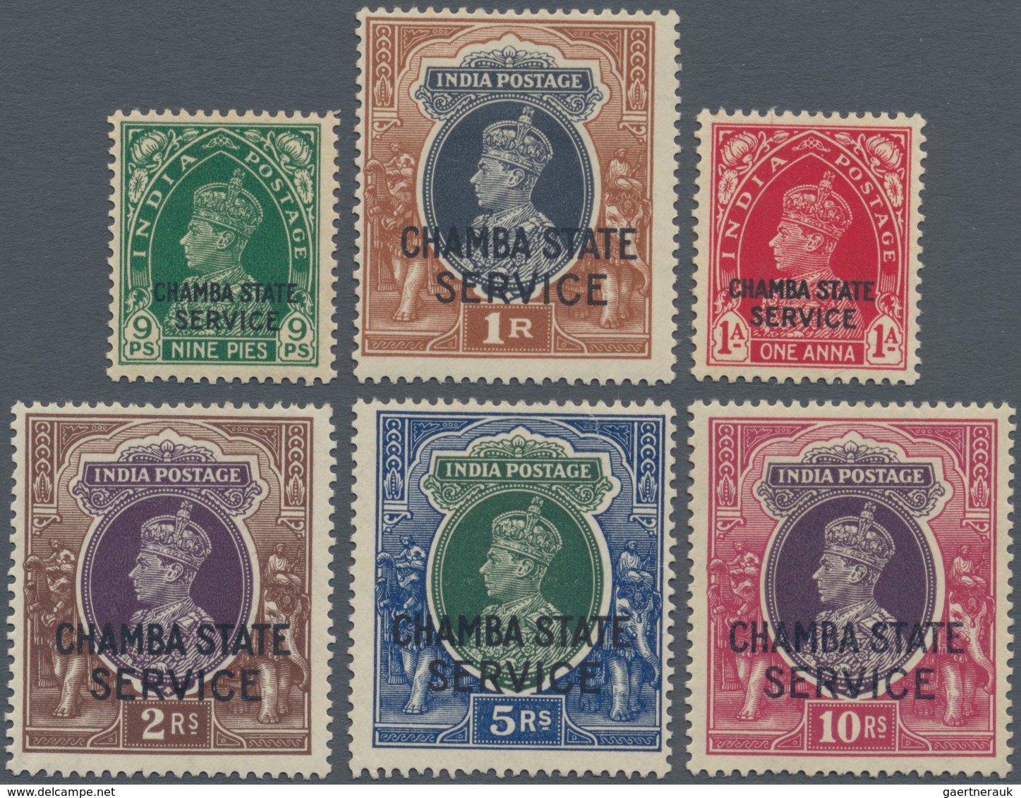 Indien - Konventionalstaaten: CHAMBA - OFFICIAL STAMPS: 1938/40, India KGVI Definitives With Opt. 'C - Other & Unclassified