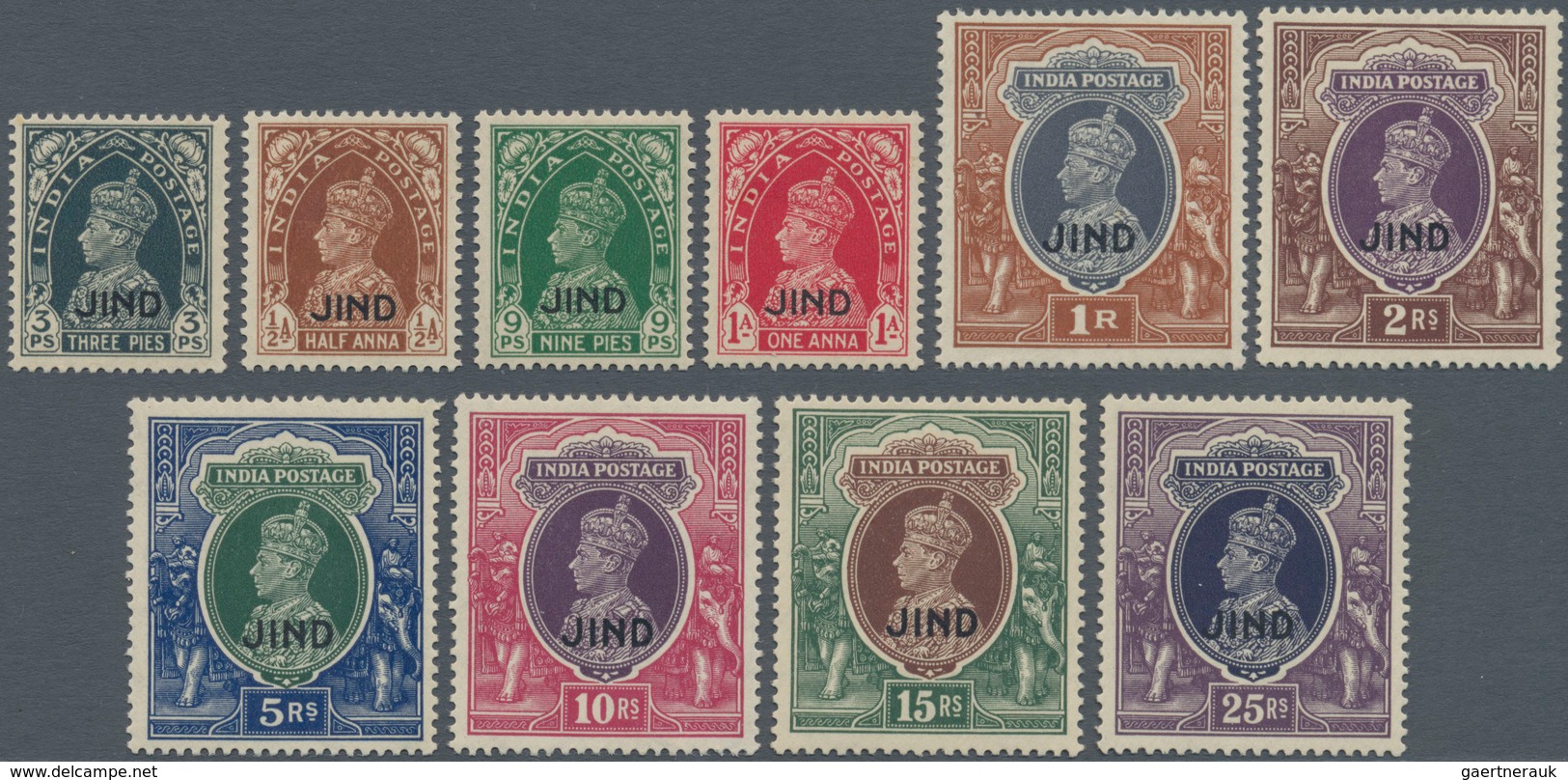 Indien - Konventionalstaaten: JIND: 1941, India KGVI Definitives With Opt. 'JIND' Complete Set Of Te - Other & Unclassified