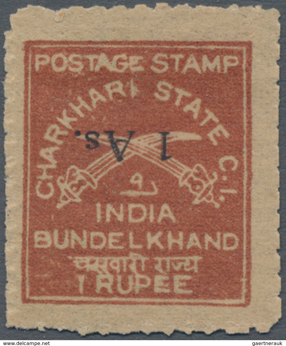 Indien - Feudalstaaten: CHARKHARI 1940: "1 As." On 1r. Chestnut, Variety "SURCHARGE INVERTED", Mint - Other & Unclassified