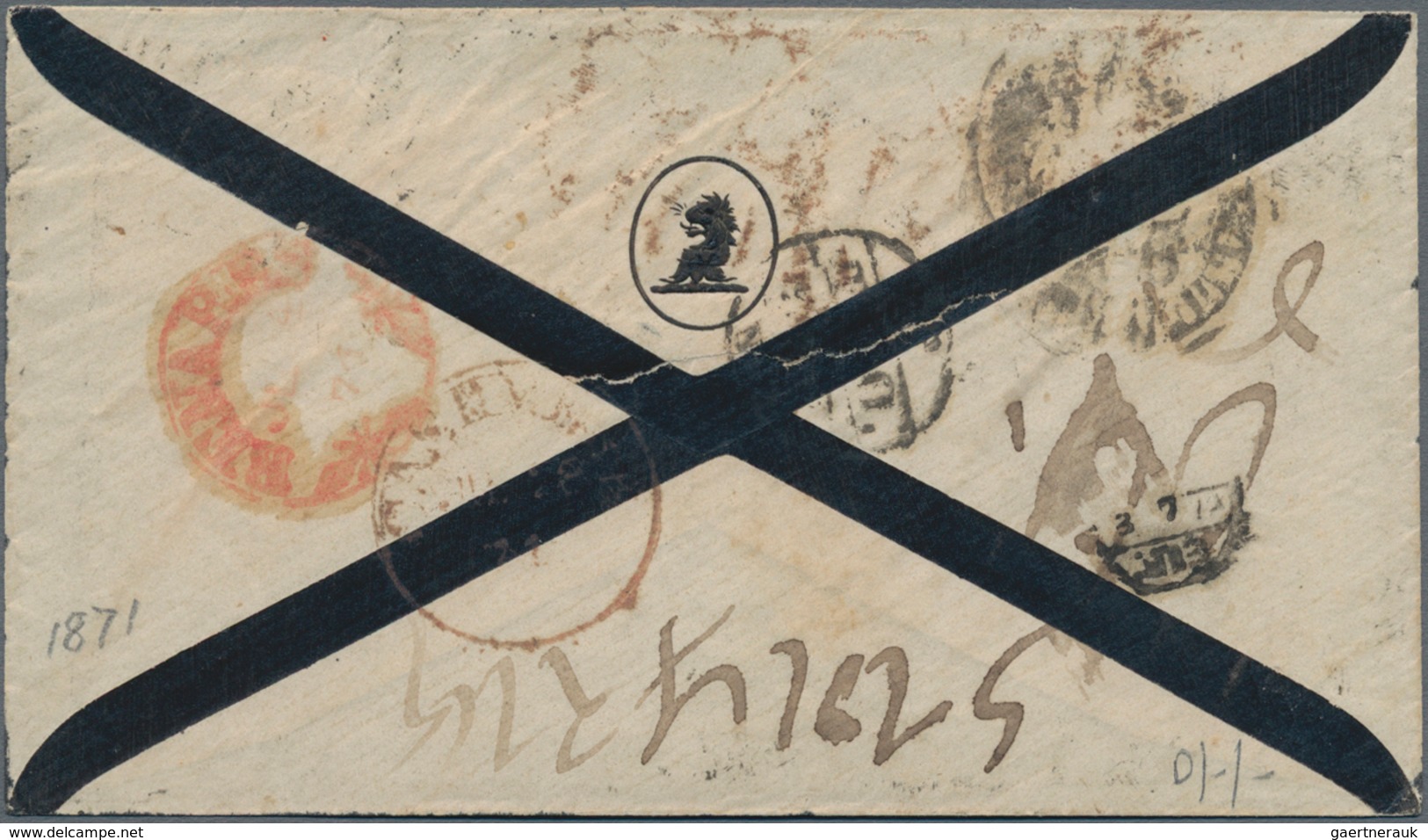 Indien - Feudalstaaten: 1871, KASHMIR: Mourning Cover With 1/4 Anna Black In Combination With Indian - Other & Unclassified