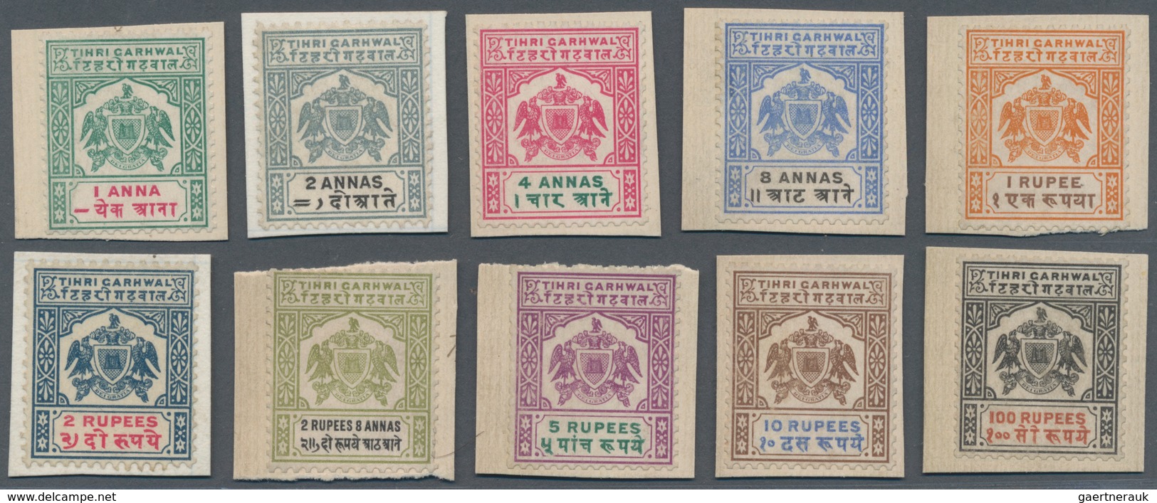 Indien - Feudalstaaten: TIHRI GARHWAR 1898/1924, ESSAYS, Prepared But Not Issued, 1a.-100r., Set Of - Andere & Zonder Classificatie