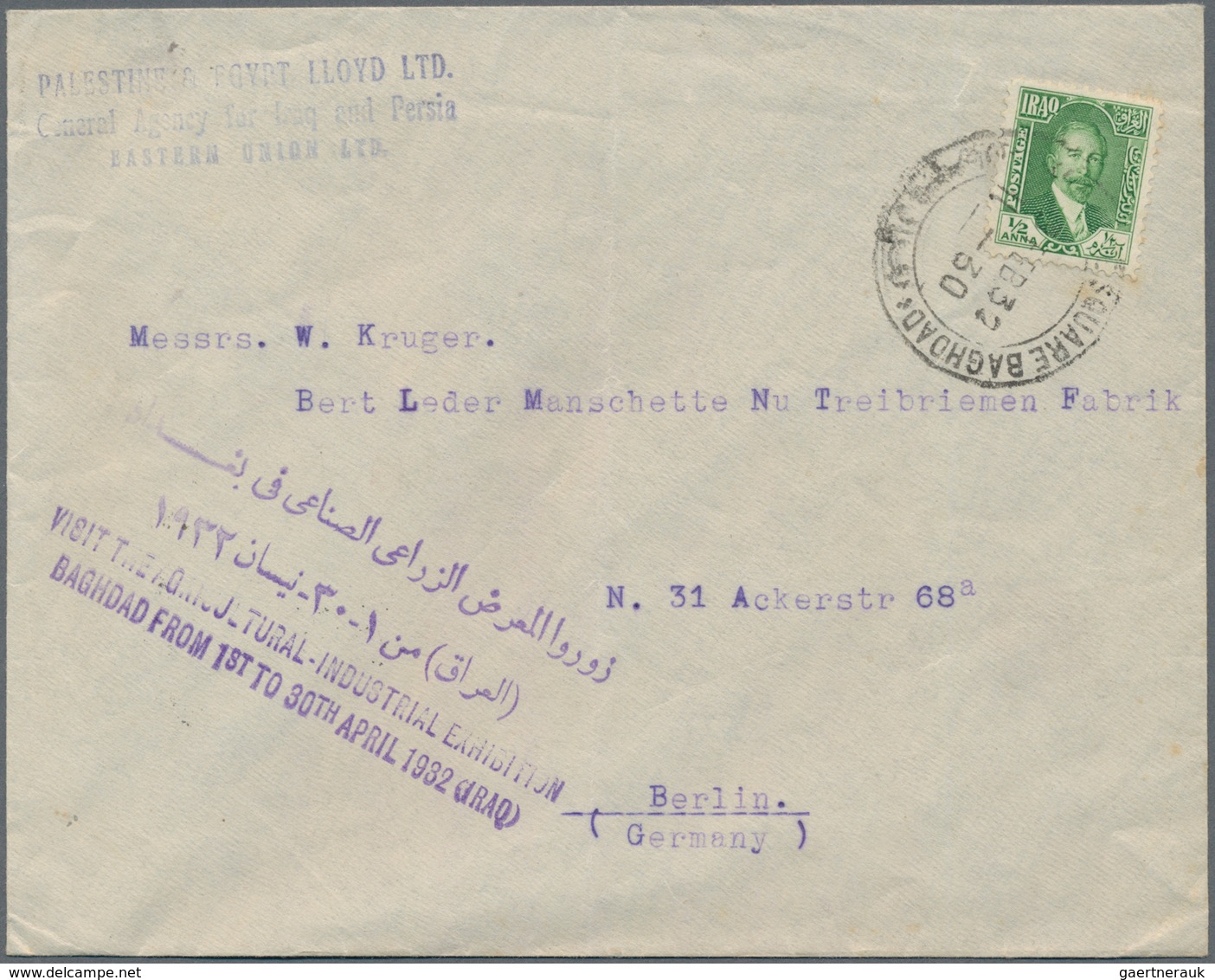 Irak: 1932/1935 Three Covers Related To Germany, With 1935 Cover From Basra To Khidr Via Samawar, Ad - Iraq