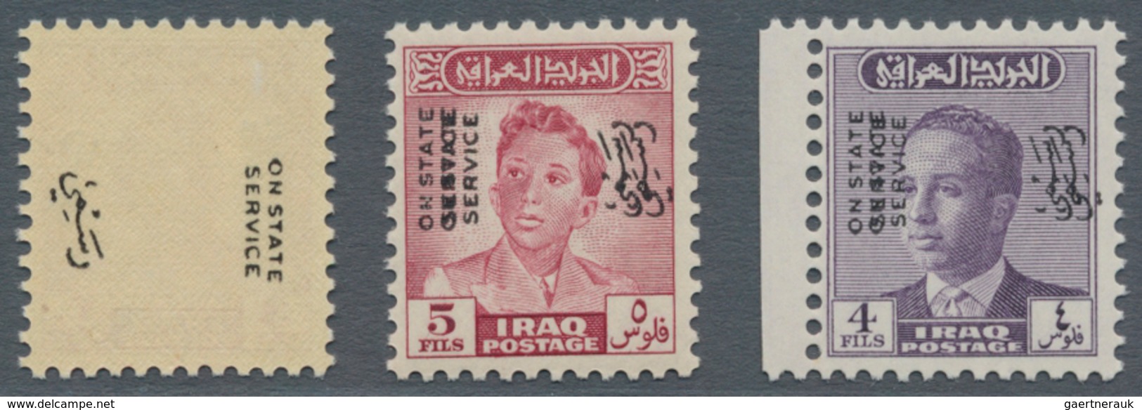 Irak: 1948-60 OVERPRINT VARIETIES: Seven Stamps Showing Various Varieties Of Their Overprint, With 1 - Iraq