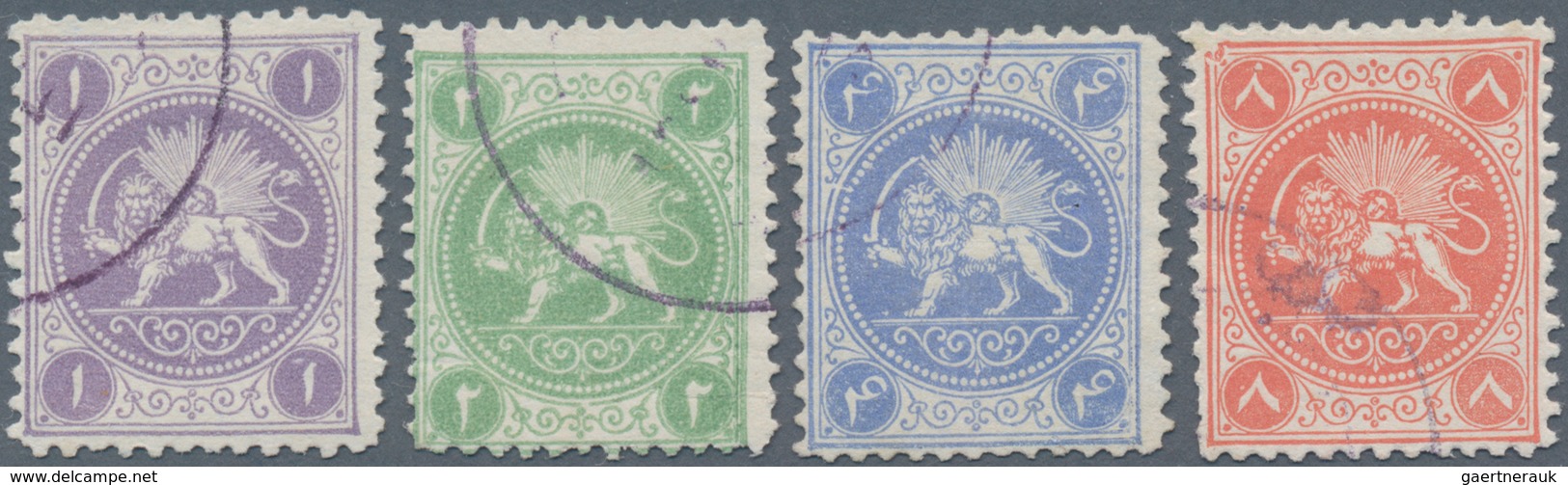 Iran: 1868, Complete Set Of Four Barre Essays Lion Issue, C.t.o. Marks, Fine, Fresh And Scarce - Iran