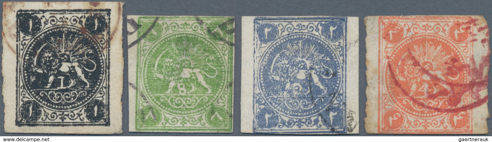 Iran: 1875, Lions Issue Complete Used Rouletted Set Of Four Stamps, Minor Faults And Thins, Two Cert - Iran