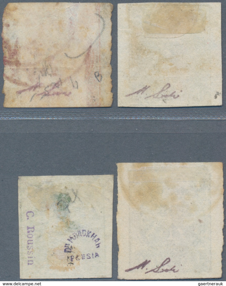 Iran: 1875, Lions Issue Complete Used Rouletted Set Of Four Stamps, Minor Faults And Thins, Two Cert - Iran