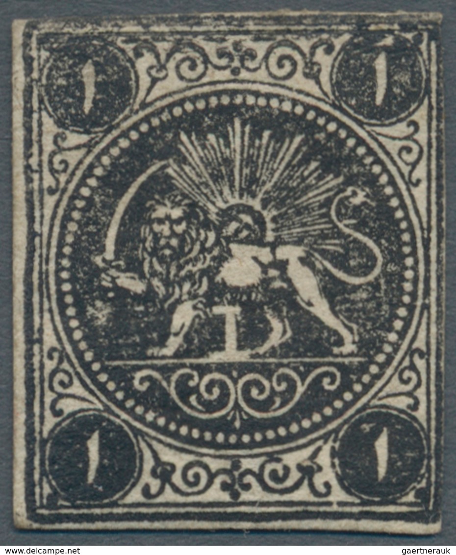 Iran: 1875, Rouletted Lion Issue, 1ch. Black, Type B, Fresh Colour, Touched To Full Margins, Mint Wi - Iran
