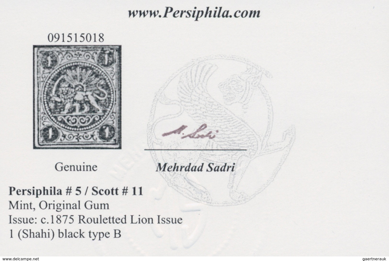 Iran: 1875, Rouletted Lion Issue, 1ch. Black, Type B, Fresh Colour, Touched To Full Margins, Mint Wi - Iran