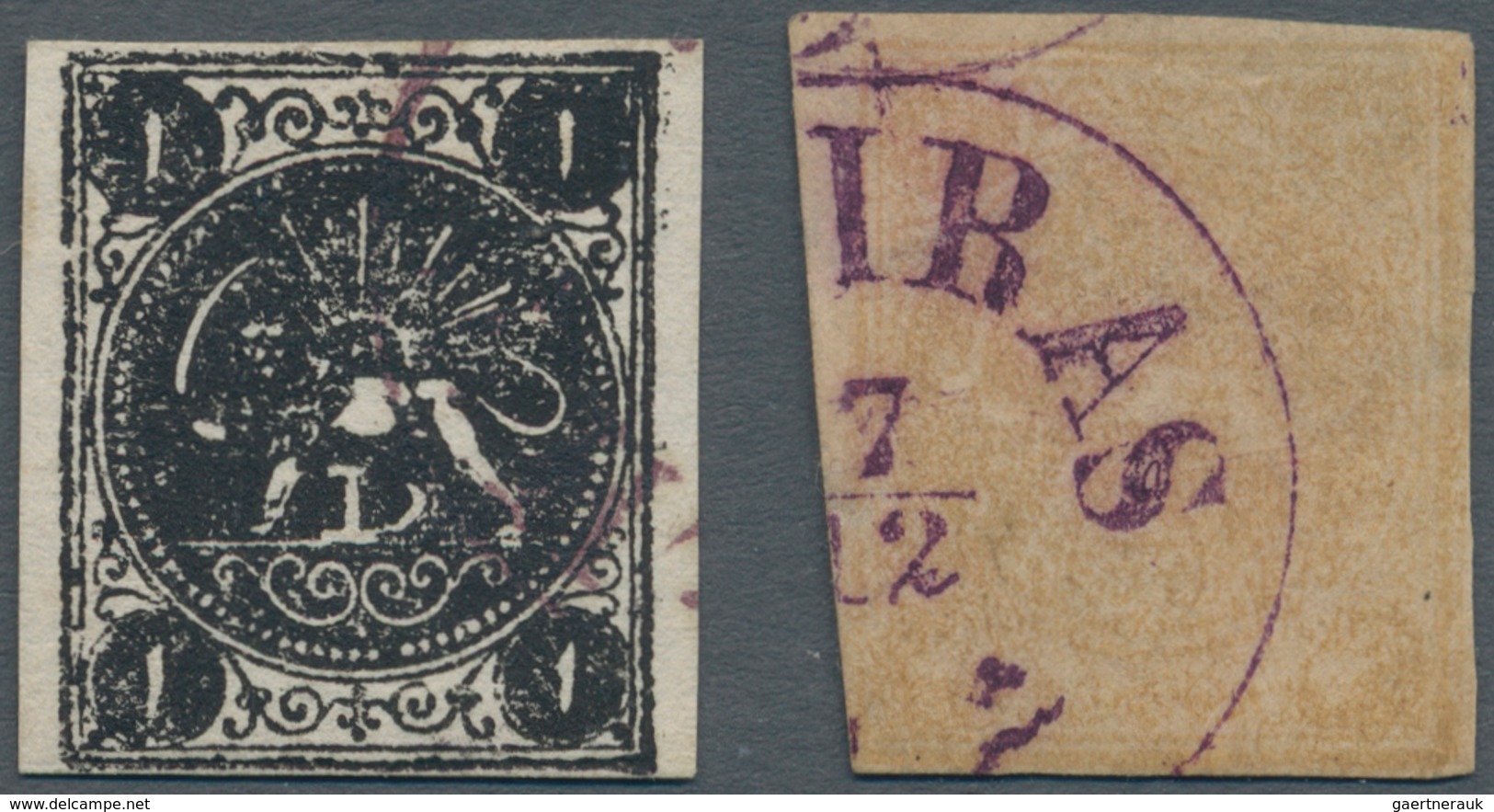 Iran: 1875/1876, Rouletted Issue 1ch. Black And Block Of Four Issue 4kr. Yellow (slight Imperfection - Iran