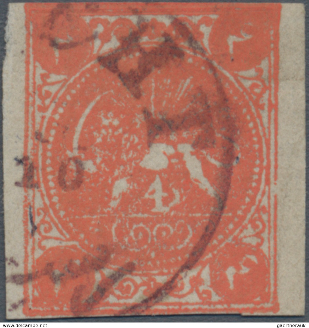 Iran: 1876, Lion Issue, 4ch. Vermilion, Type C, Thin Paper, Narrow Spacing, Fresh Colour, Postally U - Iran