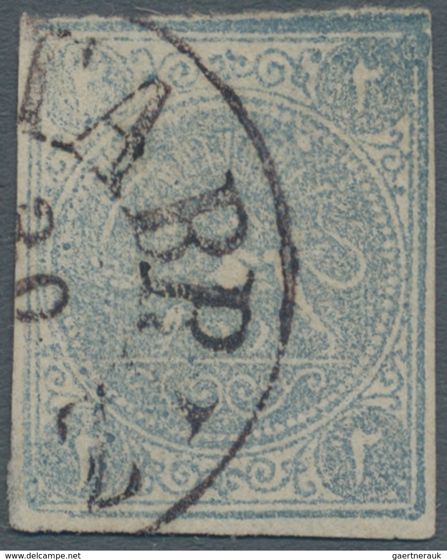 Iran: 1876, Lion Issue 4 Ch. Greyblue, Tied By "TABRIZ" Part Cds., Good Margins On All Sides, Thin O - Iran