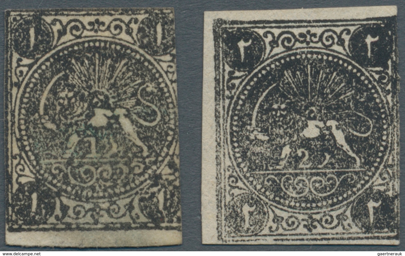 Iran: 1876, Lion Issue 2Ch. Black, Two Mint Stamps, Vertical Band, Full To Closed Margins, Scarce Pa - Iran