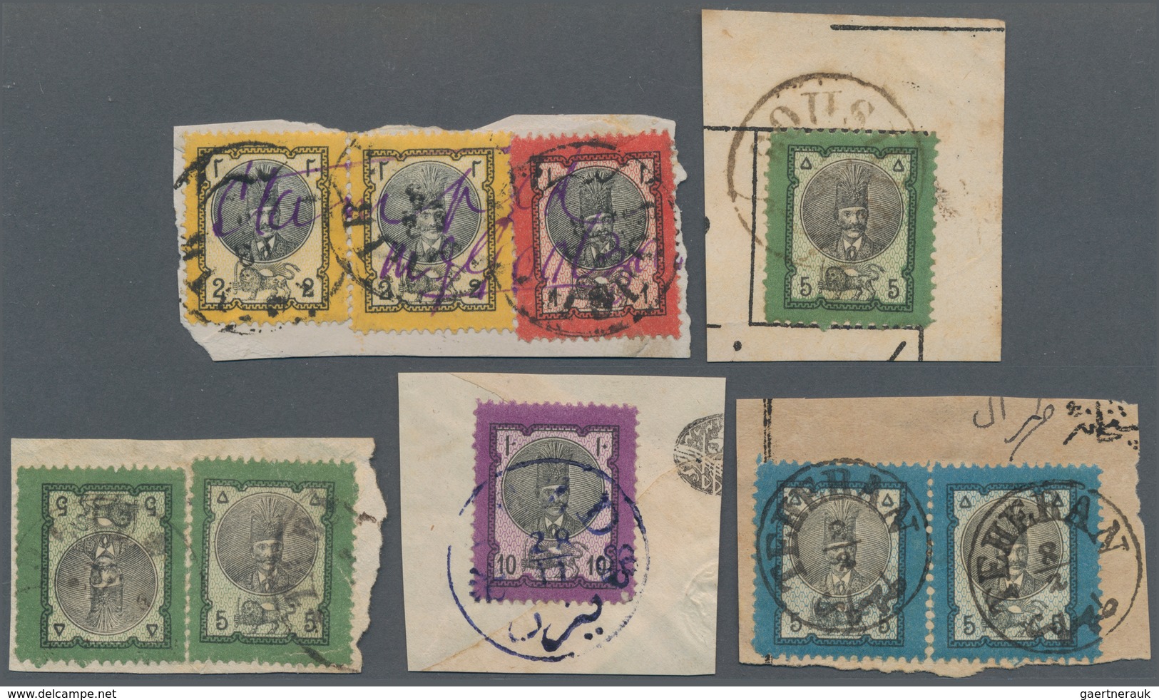 Iran: 1879 'Nasser-eddin Shah Qajar' Issue: 11 Stamps (1s., 2s.(2), 5s.(5), 10s. And 5k.(2)) Used On - Iran