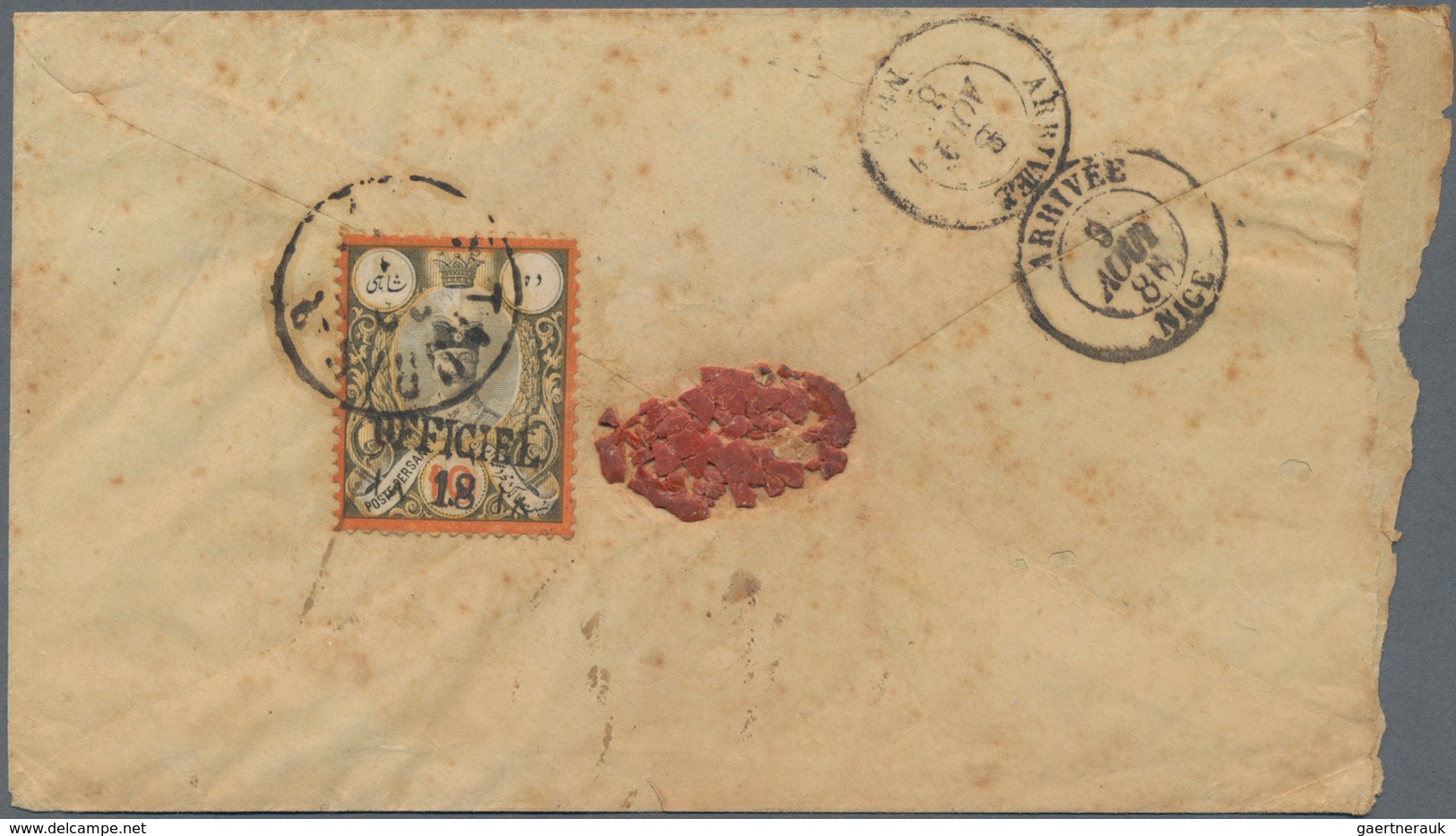 Iran: 1885-87, 18 Shahis Buff Orange And Black "OFFICIAL" Hs., Single On Cover Tied By "TEHERAN 30/7 - Iran