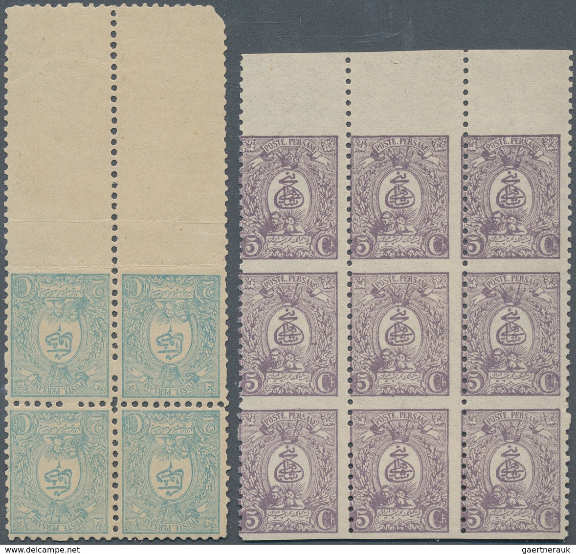 Iran: 1889, Two Blocks Of Four And Two Larger Blocks Showing Perforation Verieties And Part Imperfs, - Iran