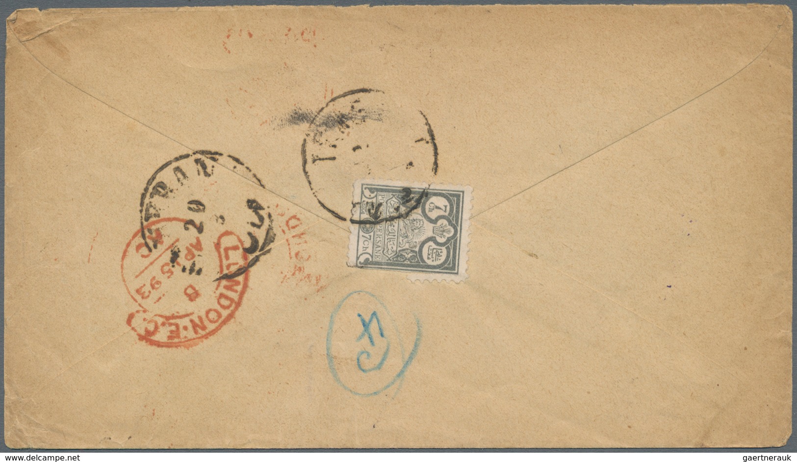 Iran: 1893, 7ch. Grey (faults), Single Franking On Reverse Of Cover From "TEHERAN 20 3" To London Wi - Iran