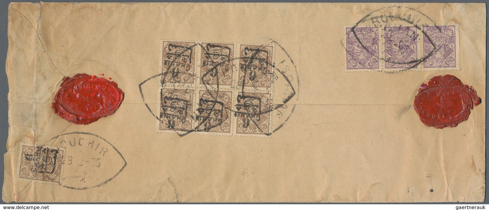 Iran: 1904, 6 Ch. On 10 Ch. Brown Block Of Six Showing Shifted Overprint On Registered Cover From BO - Iran