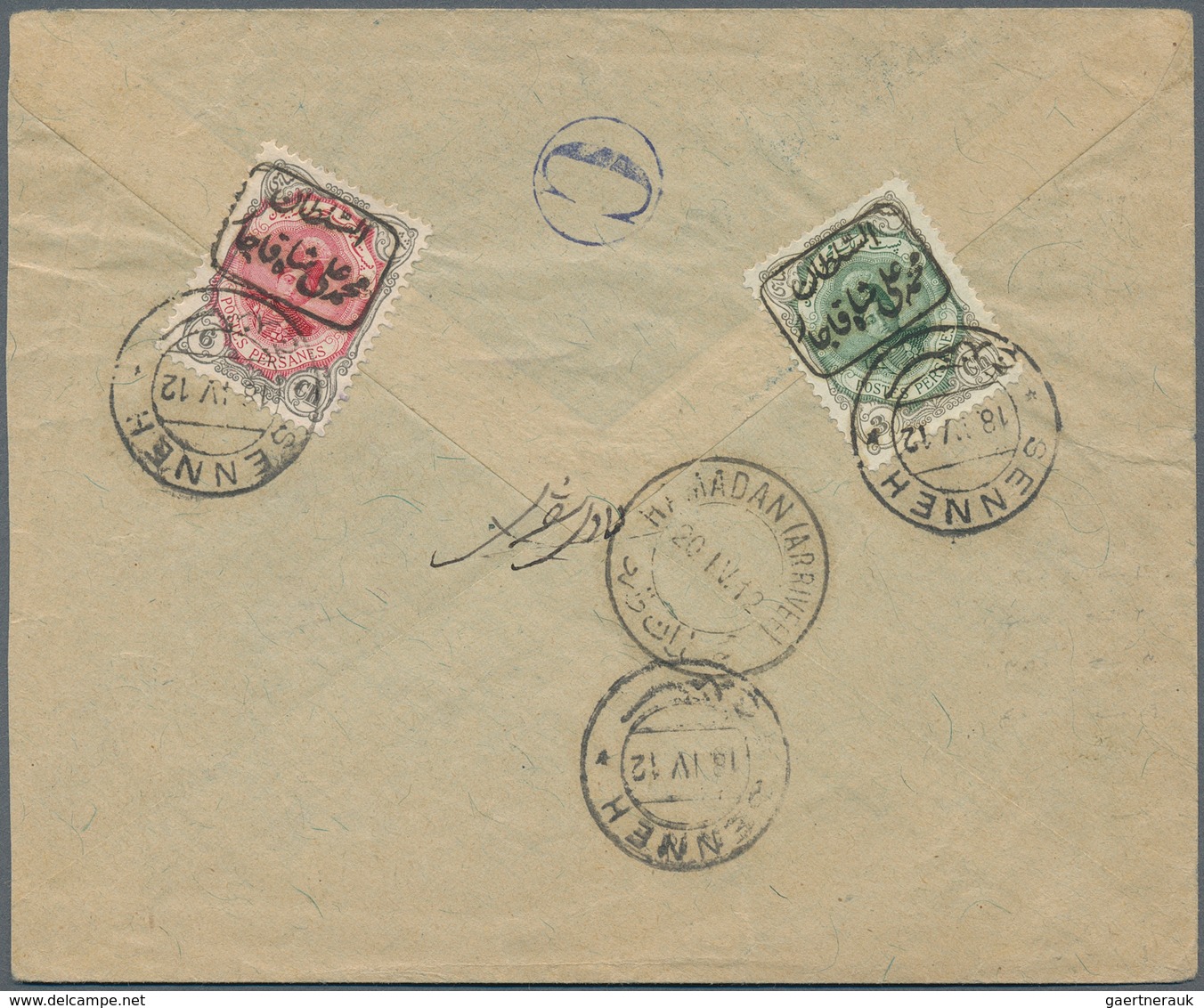 Iran: 1912, SENNEH REBELLION ISSUE : 6 Ch. Gray And Carmine And 3 Ch. Gray And Green On Cover, Each - Iran