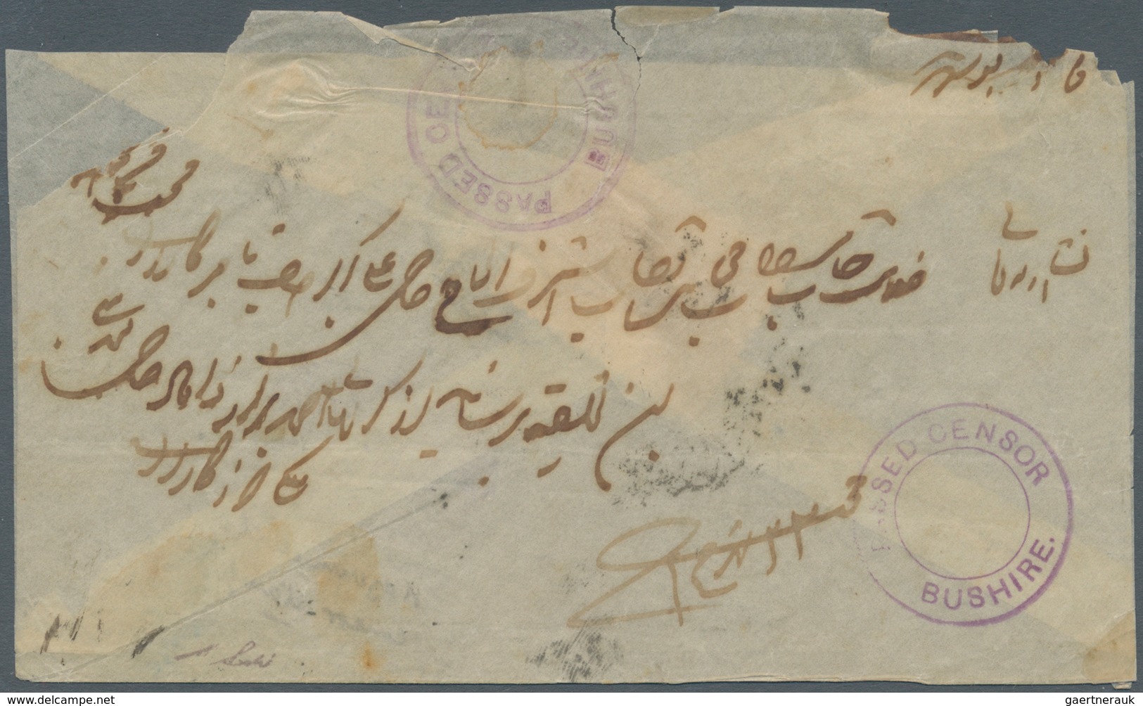 Iran: 1916-17, The Nation Of Kqzeroun Issue, Censored Cover From Kazeroun To Bushire With Ms. Date O - Iran