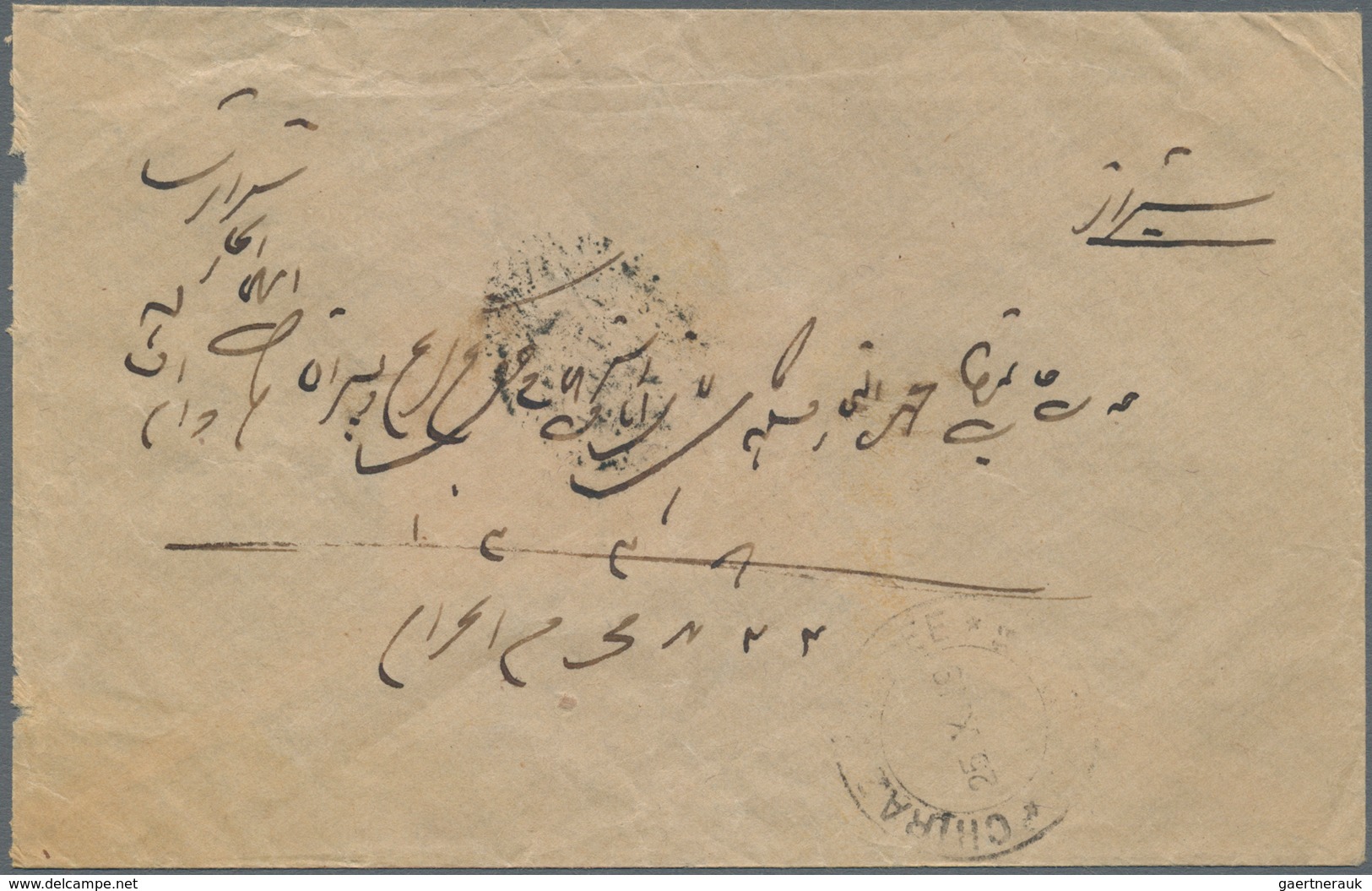 Iran: 1917, 3ch. On 10ch. Red/brown, Horizontal Pair On Reverse Of Cover Oblit. By Negative DALAKI P - Iran