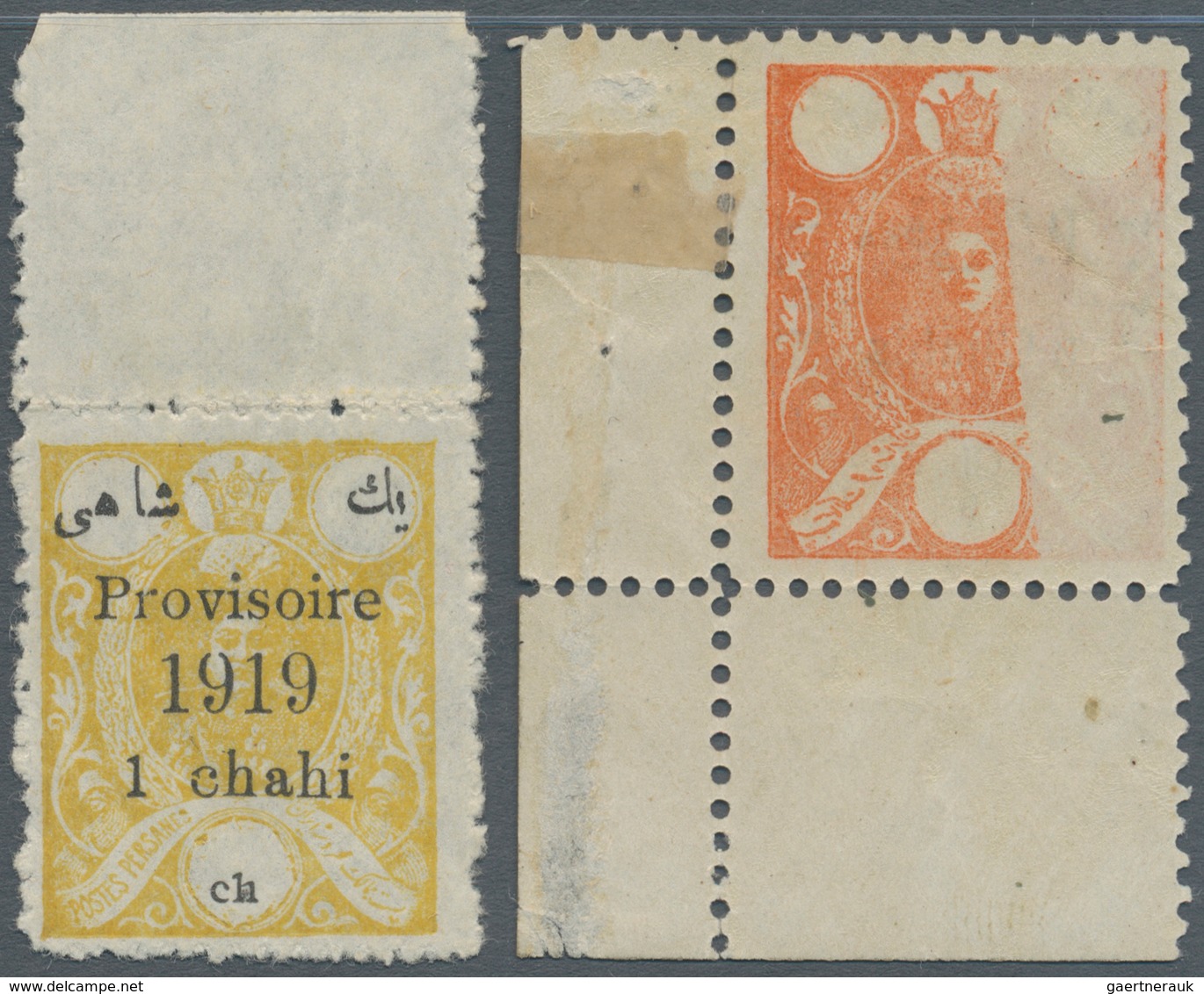 Iran: 1919-25, Two Overprinted Stamps Showing Varieties, Missing "1" And Off-set, Fine Pair For The - Irán