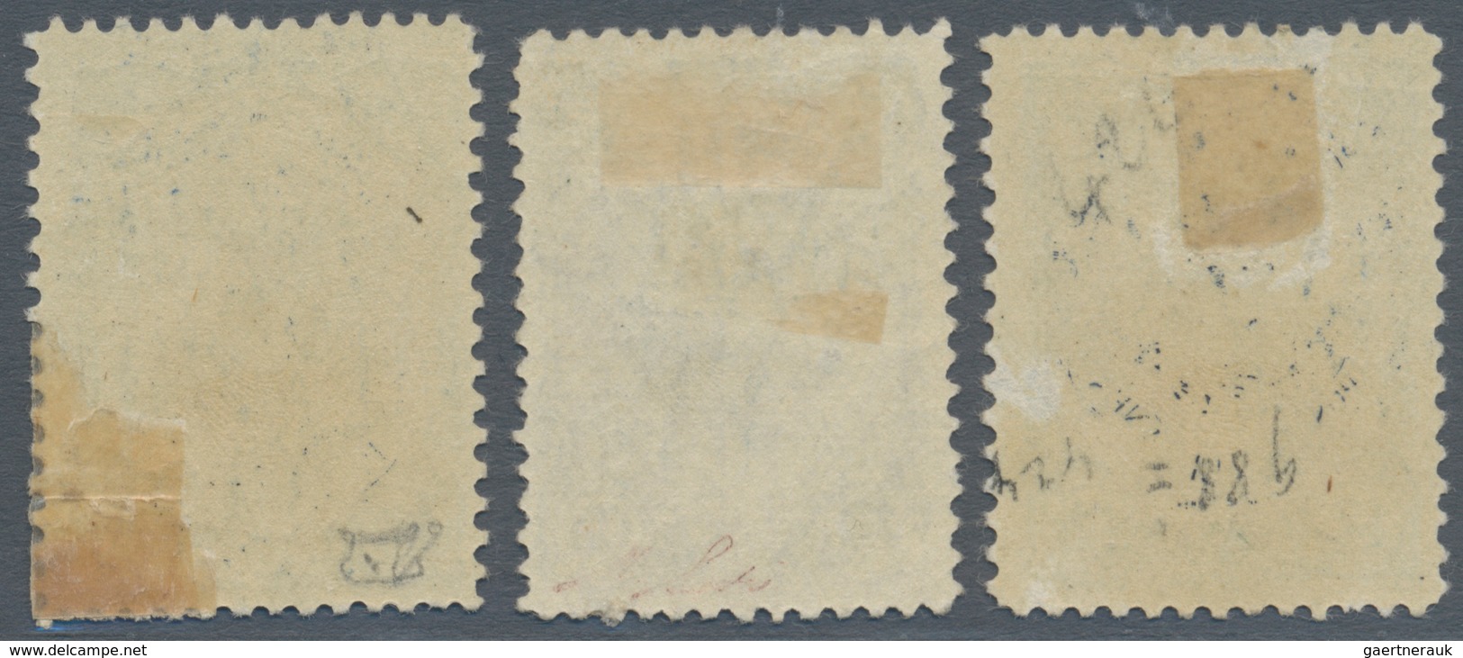 Iran: 1921, 6 Ch. On 12 Ch. Three Stamps Including Inverted Overprint, Mint Hinged With Gum Faults, - Iran