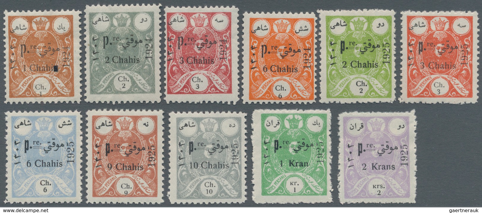 Iran: 1924/1925, Provisional Issue, 1ch.-6ch. With "1924" Date And 2ch.-2kr. With "1925" Date, Eleve - Iran