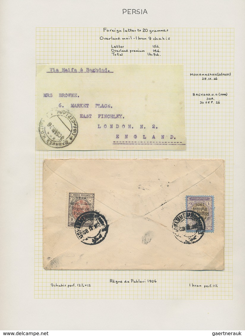 Iran: 1926, OVERLAND MAIL : 1 Kr. Silver Violet Brown And 9 Ch. Redbrown Slate Together On Reverse O - Iran