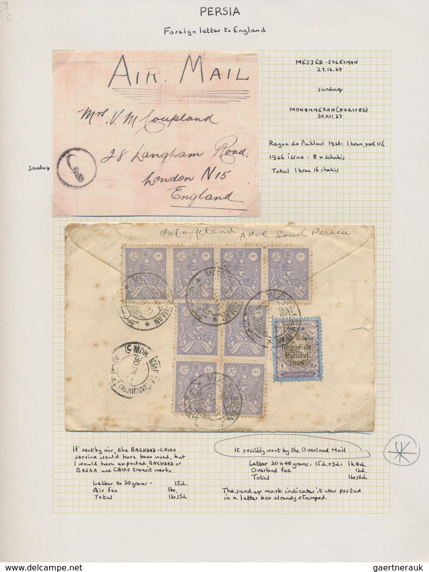 Iran: 1927, 1 Kr. Silver Violet Brown And Eight Stamps 2 Ch. Violet Blue Together On Envelope Tied B - Irán