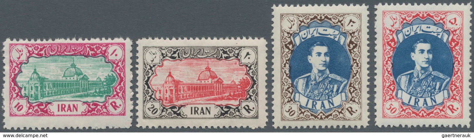 Iran: 1949/1950, Definitives Mohammad Reza Shah Pahlavi/Buildings, 5d.-50r., Fresh Colours And Well - Iran