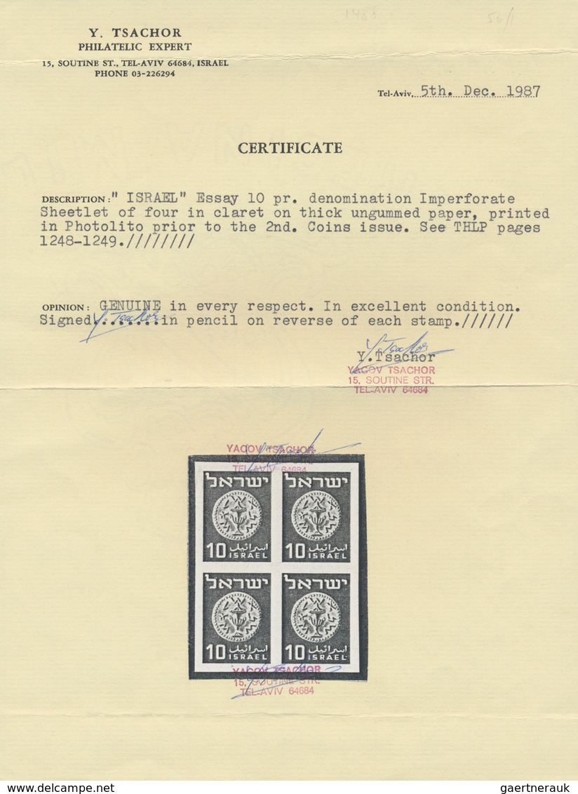 Israel: 1949. Essay 10pr Denomination. Imperforate Block Of 4 In Claret On Thick Ungummed Paper, Pri - Covers & Documents