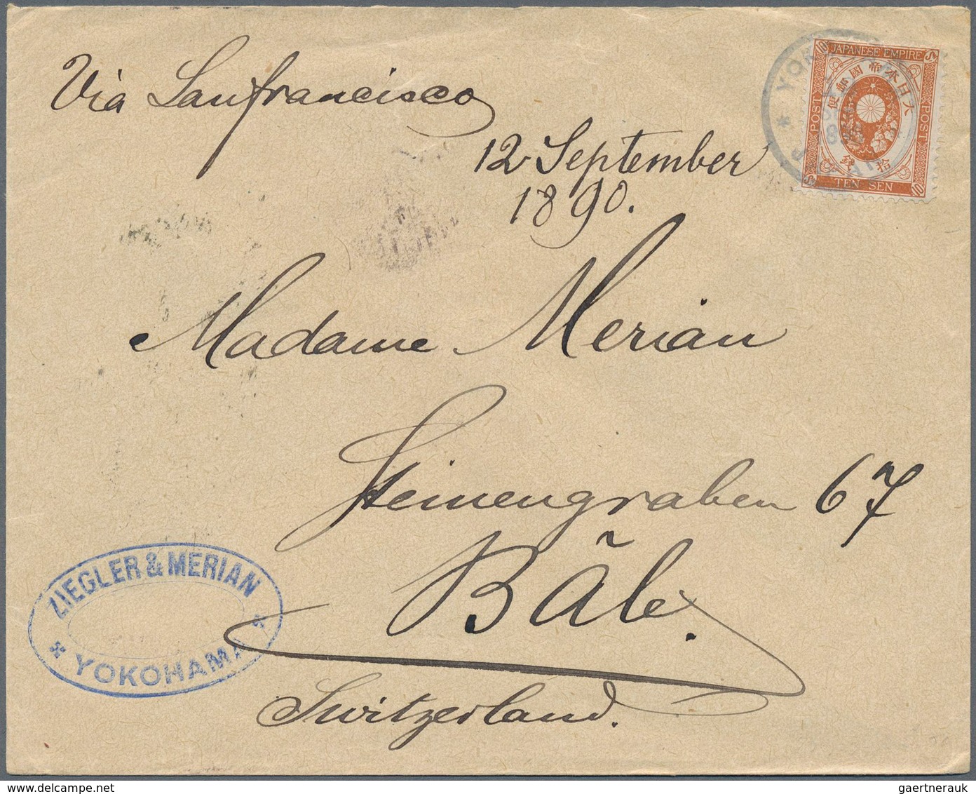 Japan: 1883/88, Merian Correspondence: Two Covers To Basel/Switzerland, UPU-Koban 5 S. Pair Tied 4-d - Andere & Zonder Classificatie