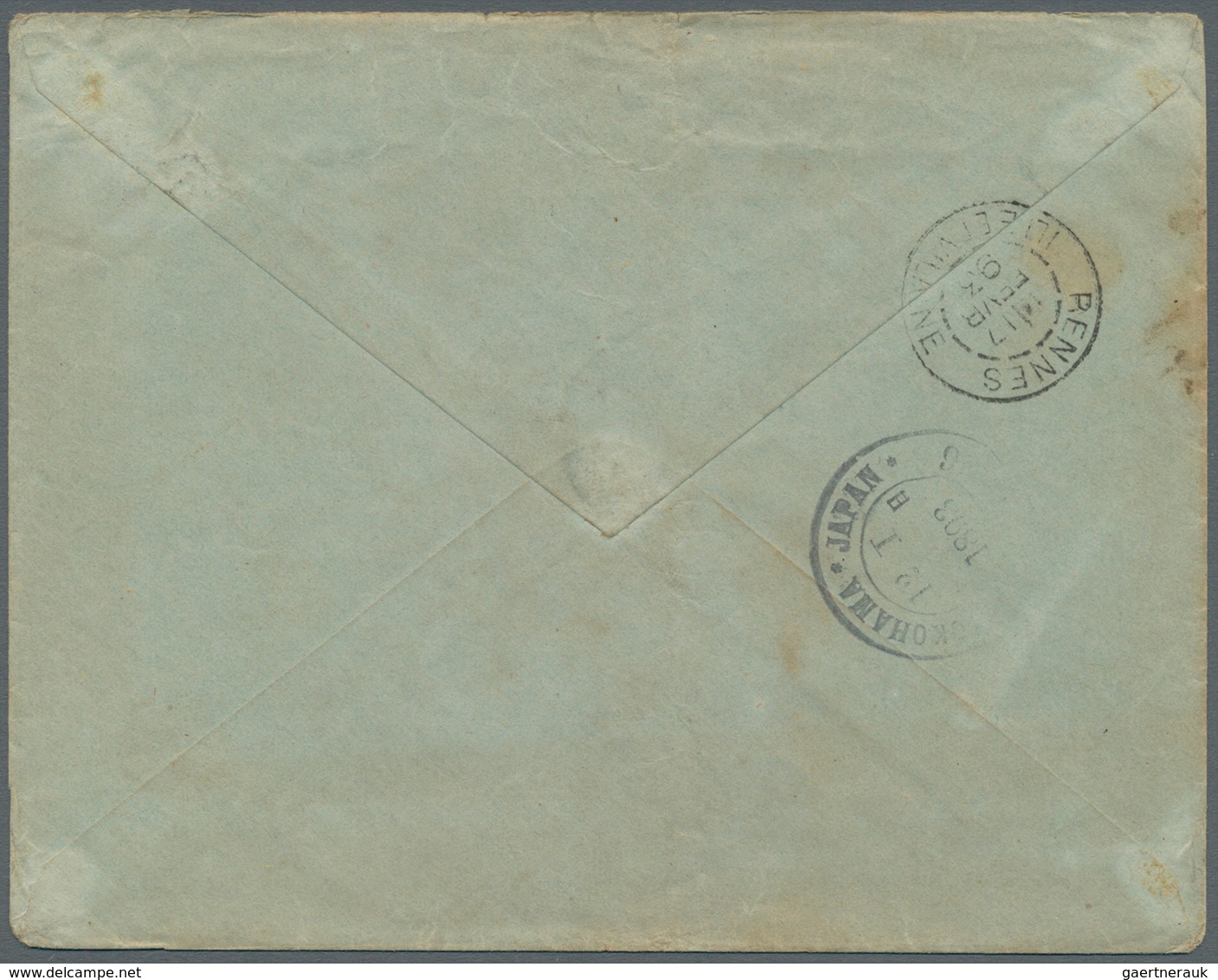 Japan: 1893. Envelope (small Faults) Addressed To France Bearing 'Koban' SG 113, 1s Green, SG 115, 5 - Other & Unclassified