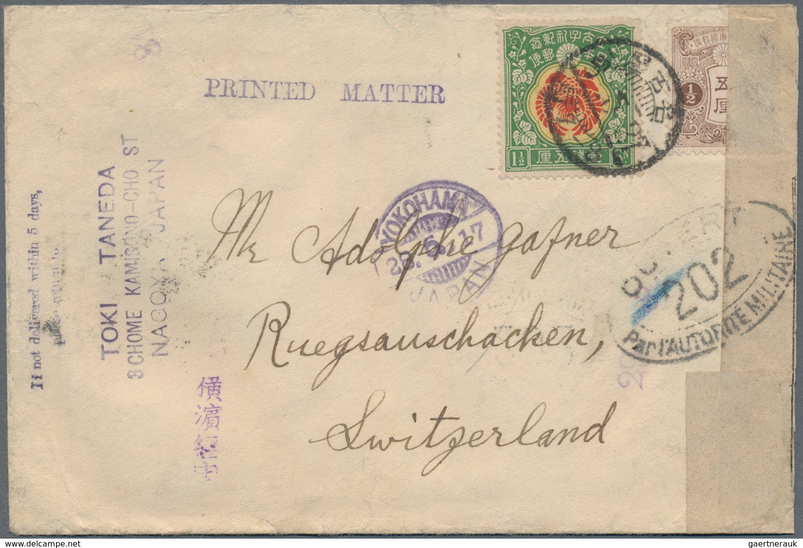 Japan: 1917/29, Covers To Switzerland (3) Or Finland (1): Printed Matter With French Censor Tape, Re - Otros & Sin Clasificación