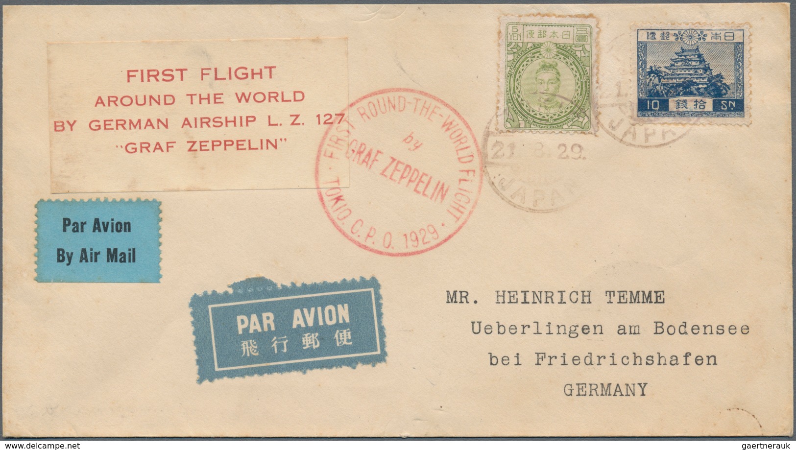 Japan: 1929, Zeppelin Round The World Flight, Cover To Ueberlingen/Germany, Franked Y5.10 Tied "TOKI - Other & Unclassified